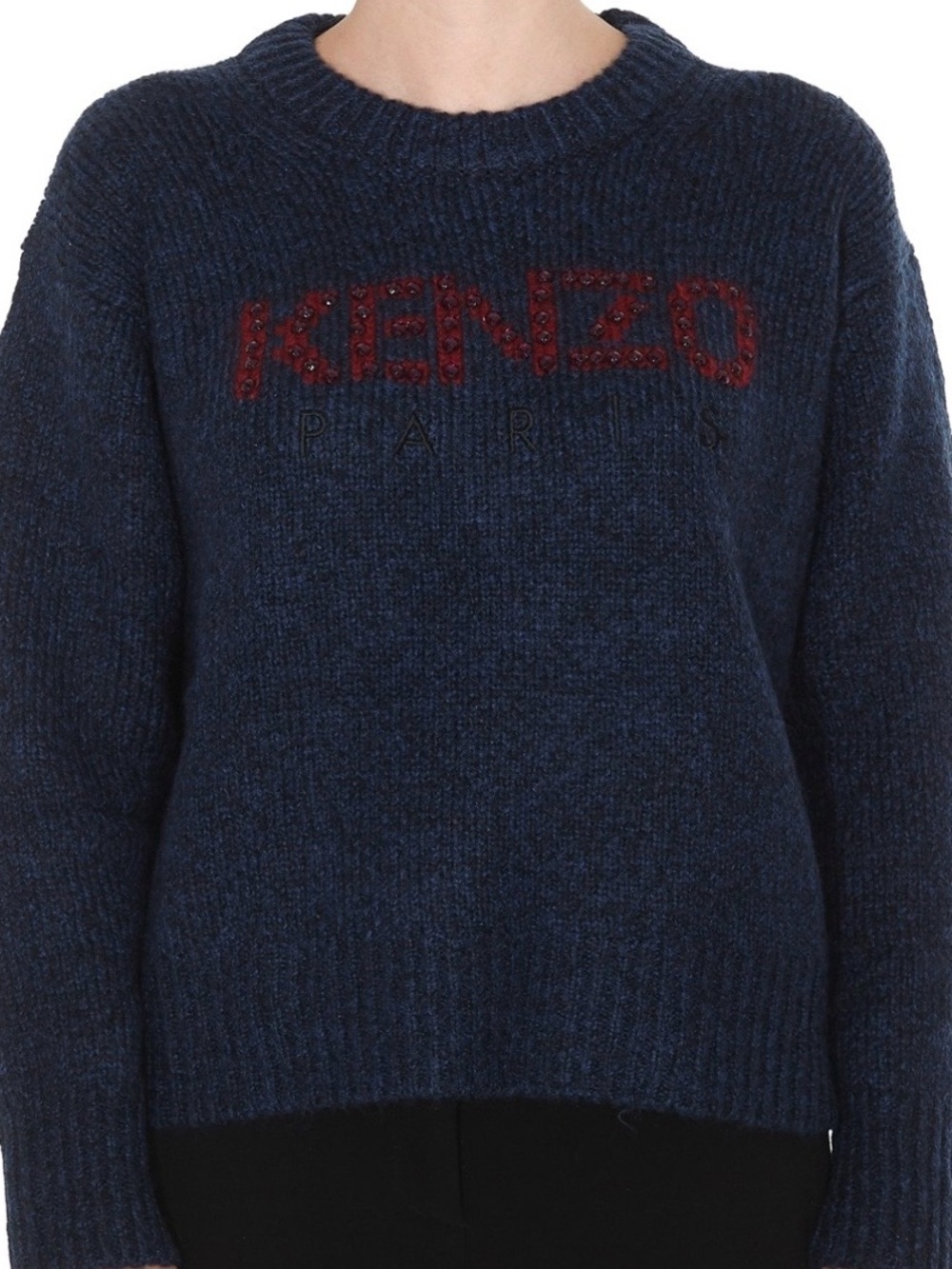 Kenzo Navy Crewneck Sweater with Red Embellished Logo